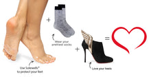 Foot pads worn under stockings or socks then heels to prevent blisters and foot irritation in heels